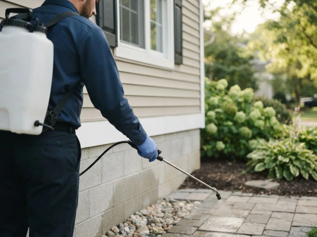 Pest control technician inspecting a home in Melvin Village, NH